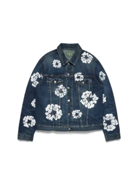 Bawełniana kurtka Denim z motywem Cotton Wreath, ciemny odcień