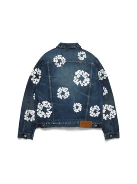 Bawełniana kurtka Denim z motywem Cotton Wreath, ciemny odcień