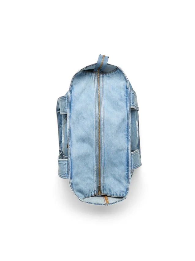 Bawełniana torba typu shopper z motywem Cotton Wreath z jasno spranego Denimu