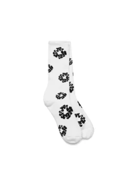 Bawełniane skarpetki z motywem Cotton Wreath, białe