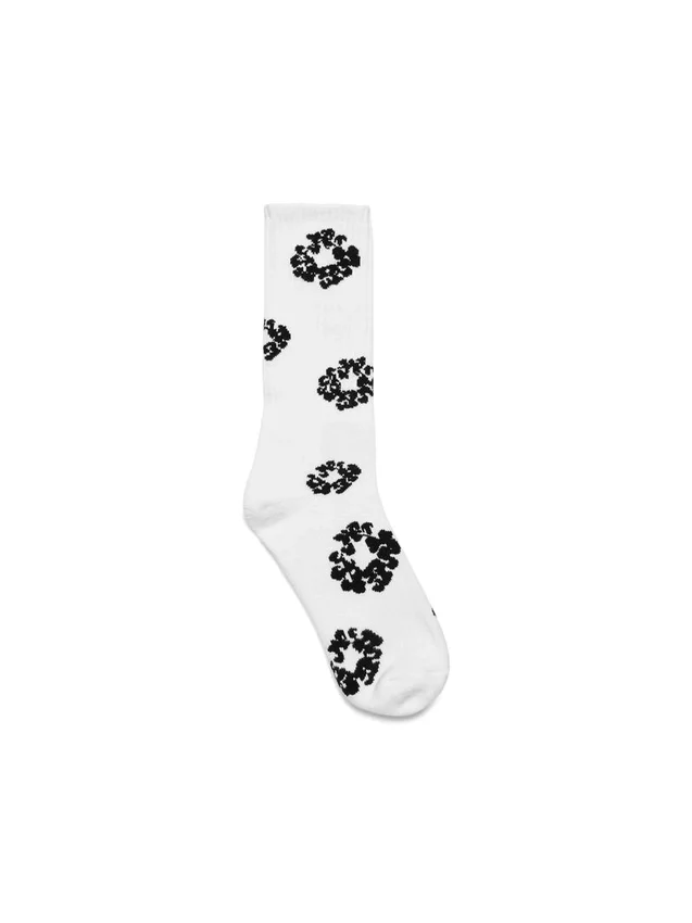 Bawełniane skarpetki z motywem Cotton Wreath, białe