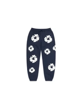 Bawełniane spodnie dresowe dla dzieci z motywem Cotton Wreath w kolorze granatowym