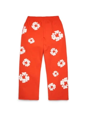 Bawełniane spodnie dresowe typu baggy z motywem Cotton Wreath, ciemny pomarańczowy