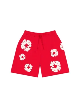 Bawełniane szorty dresowe z motywem Cotton Wreath, czerwone