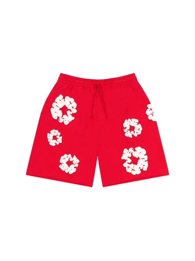 Bawełniane szorty dresowe z motywem Cotton Wreath, czerwone