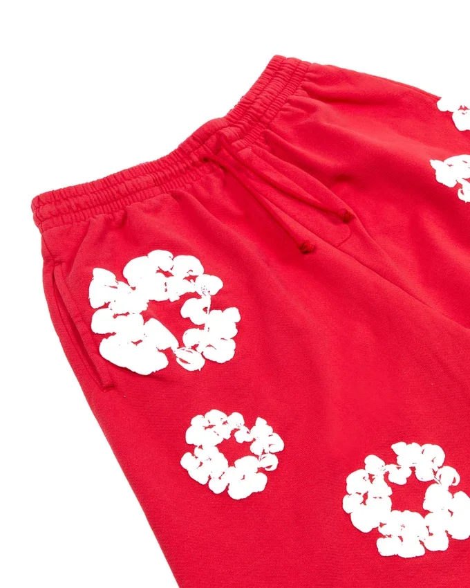 Bawełniane szorty dresowe z motywem Cotton Wreath, czerwone