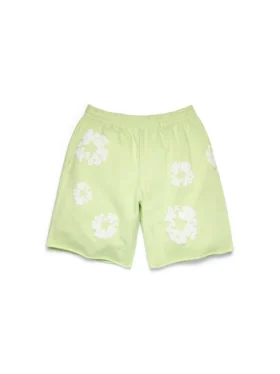 Bawełniane szorty dresowe z motywem Cotton Wreath w kolorze miętowym