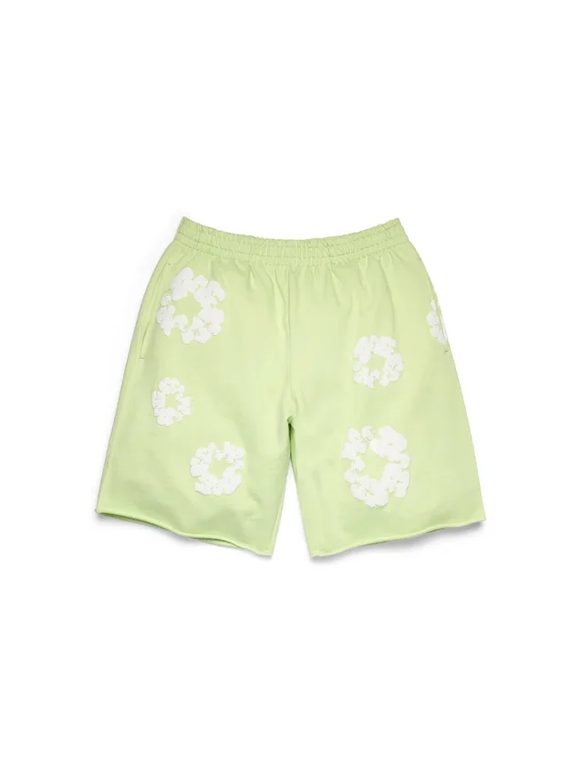 Bawełniane szorty dresowe z motywem Cotton Wreath w kolorze miętowym