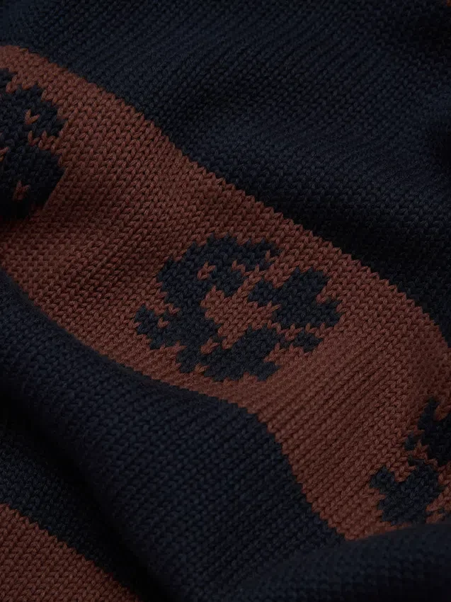 Bawełniany sweter w paski z motywem Cotton Wreath, granatowo-brązowy