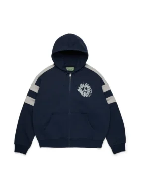 Bluza z kapturem Denim U z panelami i zamkiem, granatowa