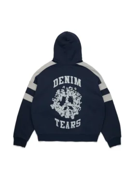 Bluza z kapturem Denim U z panelami i zamkiem, granatowa