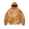 Bluza z kapturem z patchworku ze skóry i zamszu z motywem „Cotton Wreath Hoodie”, brązowa