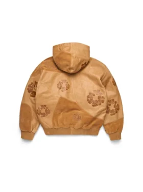 Bluza z kapturem z patchworku ze skóry i zamszu z motywem „Cotton Wreath Hoodie”, brązowa