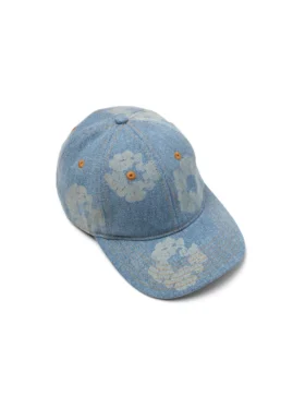 Czapka z surowego denimu z bawełnianym motywem Cotton Wreath, jasne wykończenie