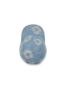 Czapka z surowego denimu z bawełnianym motywem Cotton Wreath, jasne wykończenie