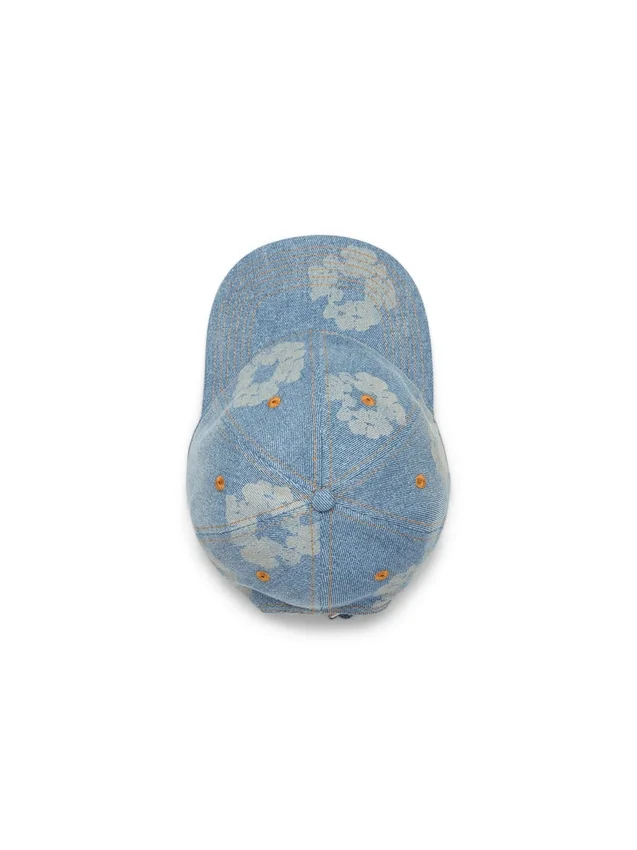 Czapka z surowego denimu z bawełnianym motywem Cotton Wreath, jasne wykończenie