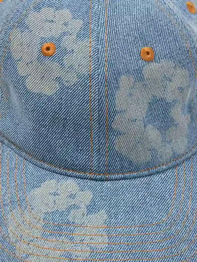 Czapka z surowego denimu z bawełnianym motywem Cotton Wreath, jasne wykończenie