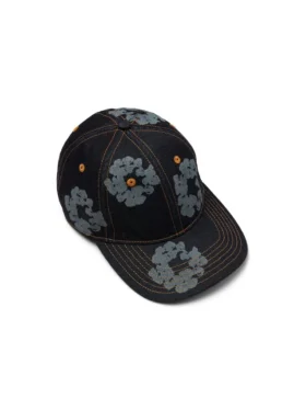 Czapka z surowego Denimu z motywem „Cotton Wreath” w kolorze „Washed Indigo”