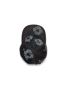 Czapka z surowego Denimu z motywem „Cotton Wreath” w kolorze „Washed Indigo”