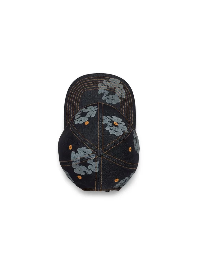 Czapka z surowego Denimu z motywem „Cotton Wreath” w kolorze „Washed Indigo”