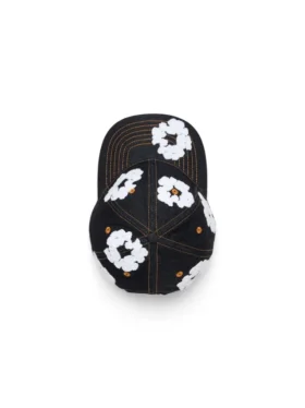 Czapka z surowego Denimu z motywem „Cotton Wreath” – wybarwiona na kolor indygo