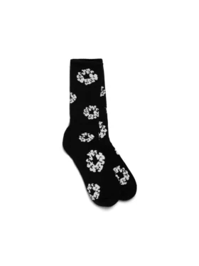 Czarne skarpetki z bawełnianym wzorem Cotton Wreath