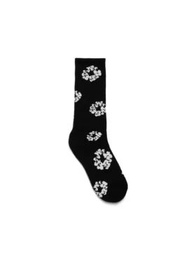 Czarne skarpetki z bawełnianym wzorem Cotton Wreath