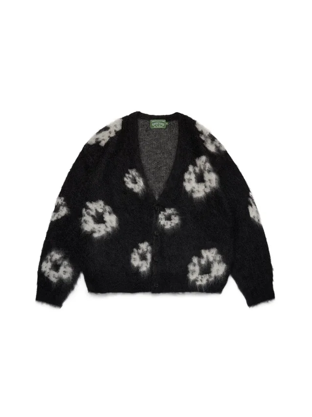 Czarny kardigan z motywem „Cotton Wreath” z moheru