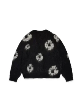 Czarny kardigan z motywem „Cotton Wreath” z moheru