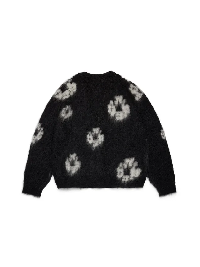 Czarny kardigan z motywem „Cotton Wreath” z moheru
