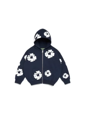 Dziecięca bawełniana bluza z kapturem i zamkiem „Cotton Wreath” w kolorze granatowym
