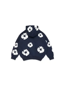Dziecięca bawełniana bluza z kapturem i zamkiem „Cotton Wreath” w kolorze granatowym