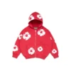 Dziecięca bluza Cotton Wreath Hoodie z kapturem i zamkiem, z motywem wianków, czerwona
