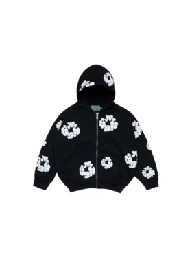 Dziecięca bluza z kapturem i zamkiem „Cotton Wreath Hoodie”, czarna
