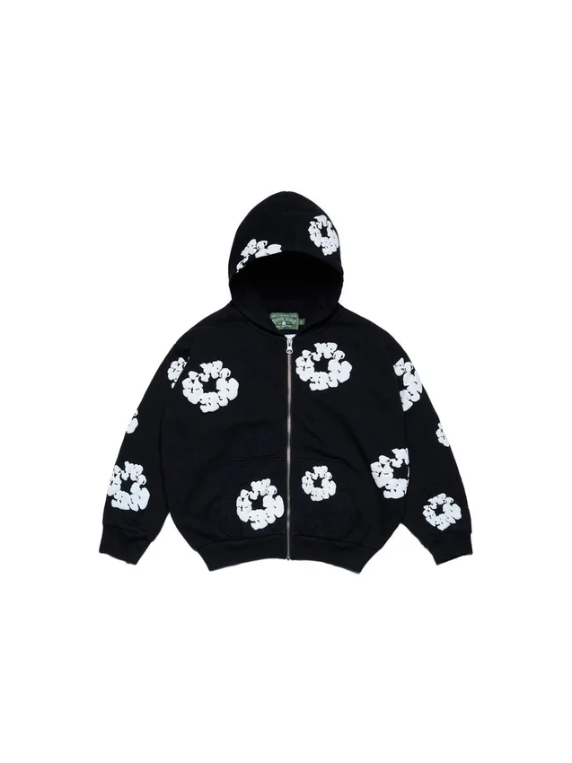 Dziecięca bluza z kapturem i zamkiem „Cotton Wreath Hoodie”, czarna