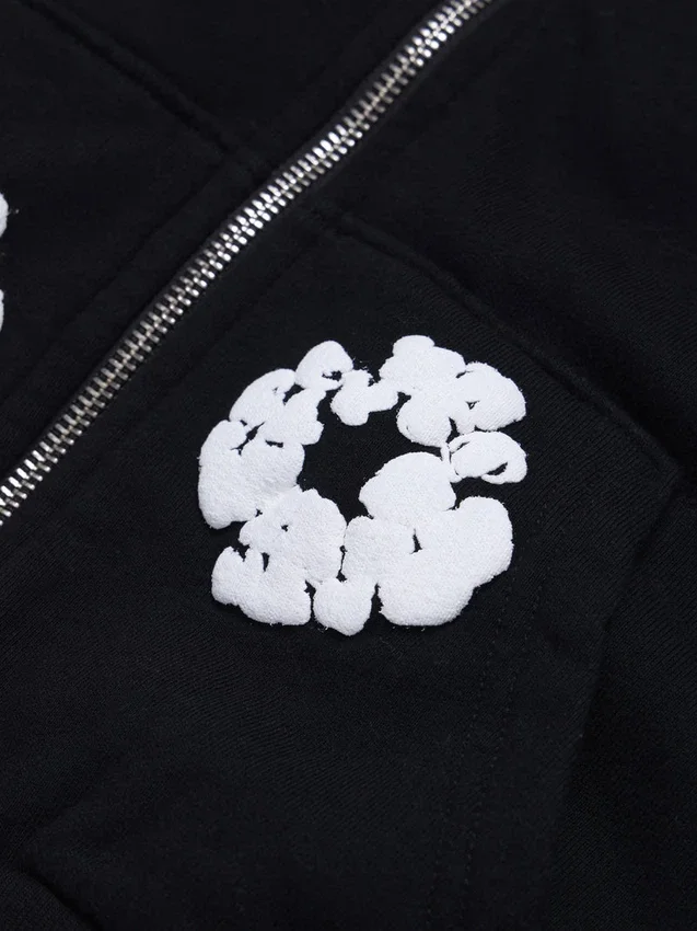 Dziecięca bluza z kapturem i zamkiem „Cotton Wreath Hoodie”, czarna