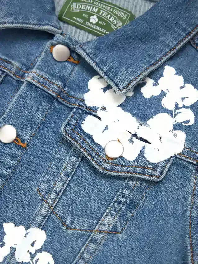 Dziecięca kurtka Denim z motywem Cotton Wreath w kolorze jasnego indygo