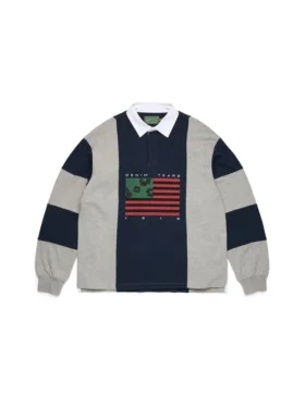 Koszulka rugby z bawełnianym wieńcem Cotton Wreath i flagą panafrykańską, szara/granatowa