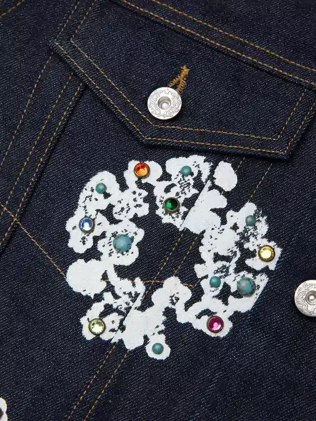 Kurtka Denim z motywem „Cotton Wreath” i ćwiekami, z selvedge