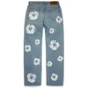 Luźne bawełniane spodnie Denim z motywem Cotton Wreath, jasne wykończenie