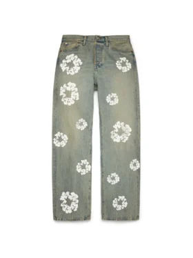 Luźne Denim dżinsy z motywem „Cotton Wreath” w wykończeniu „Dirty Wash”