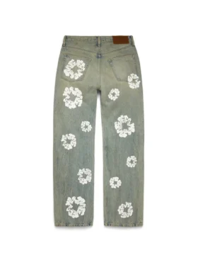 Luźne Denim dżinsy z motywem „Cotton Wreath” w wykończeniu „Dirty Wash”