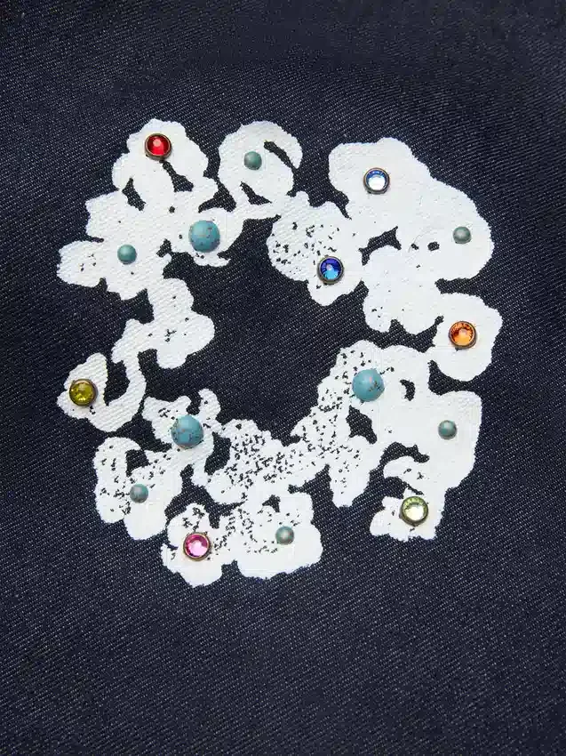 Luźne spodnie Denim z motywem „Cotton Wreath” z ćwiekami, selvedge