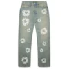 Luźne spodnie Denim z motywem Cotton Wreath, z ćwiekami, w stylu „Dirty Wash”