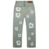 Luźne spodnie Denim z motywem Cotton Wreath, z ćwiekami, w stylu „Dirty Wash”