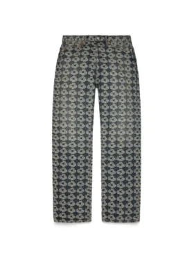 Luźne spodnie Denim z wzorem w wieńce w stylu żakardowym