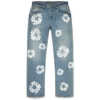 Proste Denim spodnie z motywem Cotton Wreath, jasne wykończenie