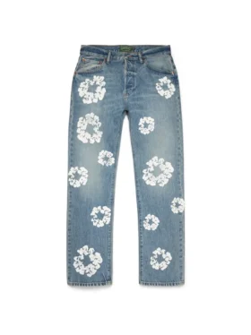 Proste Denim spodnie z motywem Cotton Wreath, jasne wykończenie