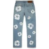 Proste Denim spodnie z motywem Cotton Wreath, jasne wykończenie