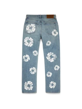 Proste Denim spodnie z motywem Cotton Wreath, jasne wykończenie